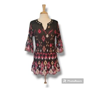 Fashion Bug Black/Red Sheer Pleated Tunic Top. Women's. Size XS